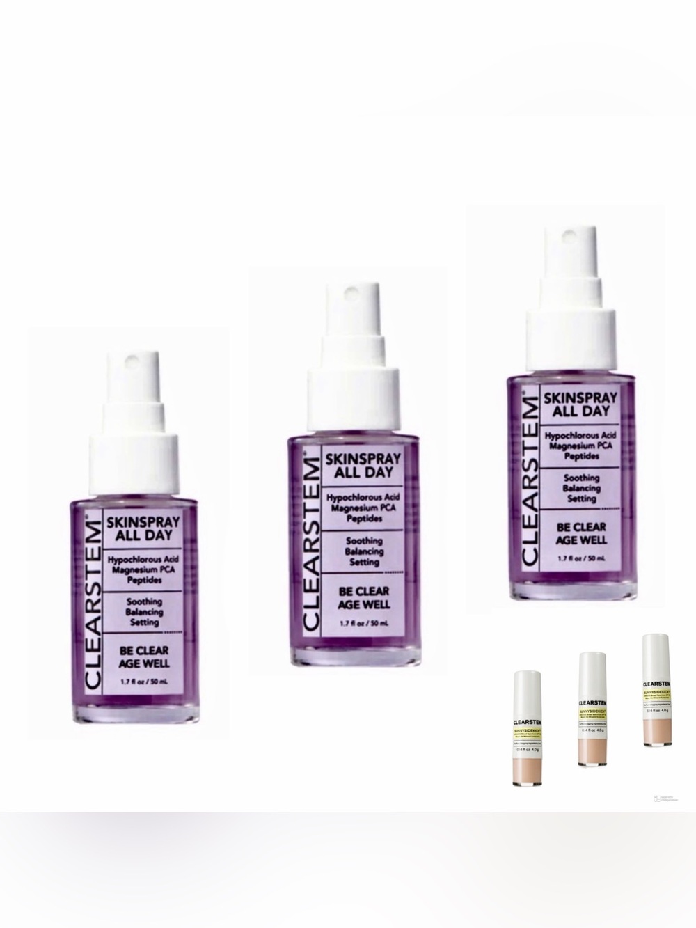 (3)x CLEARSTEM Skincare SKINSPRAYALLDAY and SUNNYSIDEKICK NEW ($228 value)